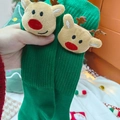 Chaussettes de Noël vertes tricotées pour enfants avec têtes de renne en peluche 3D - S (1-3 Ans) / Élan Vert