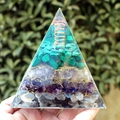 8cm acrylic pyramid with malachite and amethyst crystal gravel held against greenery - 10cm / White Crystal Pillar 4 Layer Stones