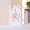 Cute unicorn gift paper bag with floral design and golden horn for birthday party favors - White Floral Unicorn A / 24*13*8cm (With Stickers)