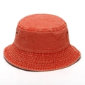 Vintage washed red cotton bucket hat with breathable metal eyelets and distressed texture - Washed Distressed Orange