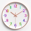 Close-up of 30cm clock with rose gold frame and 3D rainbow gradient numeric markers - Style P Rainbow Rose Gold Frame / 12 Inch