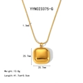Macro detail of 18K gold minimalist square pendant necklace with dimensions and size info - Mirror Square Style (YYN023375-G)