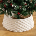 Elegant white plush Christmas tree collar with textured pattern for festive decor - Style 03 (Bubble/Honeycomb - White) / Small 40x60x20cm