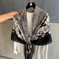 Linen cotton scarf in black and white with animal and floral patterns on white shirt - 130*130cm / B&W Animal Floral (MZF-060)