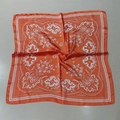 Orange square silk-like scarf with paisley and floral prints in vintage bohemian style - New Cashew Orange-red Square Scarf / 65