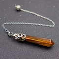 Natural tiger eye crystal hexagonal pendant with silver hollow engraved base and chain - Hollow Chain / Tiger Eye