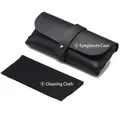Black leather glasses case with lychee texture and microfiber cleaning cloth - Black Buckle Leather Case and Cloth