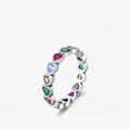 Anello in argento sterling S925 con pietre di zirconia colorate a forma di cuore - Taglia US 5 / Argento con pietre preziose colorate