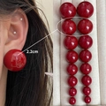 Chic 2.2cm oversized red pearl stud earrings with a glossy finish and S925 silver needle - 4163-2.2cm Red Bead Stud
