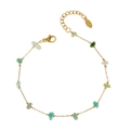 Detailed view of gold stainless steel chain bracelet with turquoise stone beads - Cyan Blue Crushed Stone