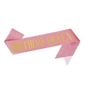 Pink glitter birthday queen sash featuring bold golden text for party celebrations - Pink Fabric Gold Lettering QUEEN