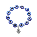 Kleurrijke Evil Eye kralenarmband met Hamsa-hand hanger op witte achtergrond - Antiek Zilver (M-746)