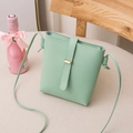 Minimalist mint green mini bucket bag in PU leather with gold clasp and slim strap - Green