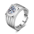 Men's silver ring with large round solitaire and three rows of side stones decoration - Men's Ring [platinum Gold] Ljz-178 / Adjustable Open