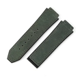 Dark green leather watch strap with rubber base and stitched details on white background - [Convex x Wide Mouth] 19x26mm / Suede Army Green - No Buckle