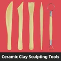 5-piece clay sculpting tool set with yellow scrapers and wire loop on red background - 5-Piece Plastic Clay Tools Set