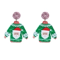 Orecchini a forma di maglione natalizio in acrilico verde con perni rosa glitterati - Maglione Verde-Motivo Babbo Natale