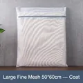 Fine mesh laundry bag for coats, size 50x60cm, with grey zipper on wooden surface - Pure White - Large / 50x60cm