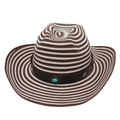 Chapeau de paille western à large bord avec pierre turquoise et bandeau en cuir - Taille Unique + Corde Coupe-vent / Café Blanc (Losange Bleu Turquoise)