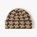 Women's knit beanie in brown and beige geometric pattern with a thick folded cuff - One Size / Caramel(23B066)