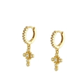 Elegant gold plated hoop earrings with micro-pave zircon cross charms and milgrain detail - Cross Pendant Hoop-Gold