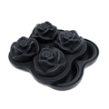 Black food-grade silicone ice cube tray set with four 3D rose flower molds and lid - Large 4-Cavity Rose Ice Tray