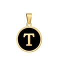Classic 18k gold plated stainless steel necklace with black oil drop letter T pendant - Letter T