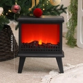 Portable LED flame fireplace lamp in black finish with realistic charcoal fire effect - Square Base with Legs