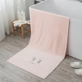 Pink coral fleece hair drying towel with cartoon rabbit embroidery on bathtub - Pink Rabbit Bath Towel / 70*140cm