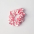 Pink faux silk satin scrunchie accessory on white fabric for gentle hair styling - Scrunchie_No.4 Pink