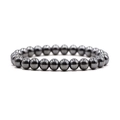 Single strand hematite stone bracelet featuring 8mm smooth dark grey metallic beads - Hematite