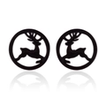 Minimalist black stainless steel earring with a hollowed reindeer silhouette in circle - 160 Round Elk - Black