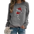 Detail of Christmas wine glass print with sequins on a long sleeve grey crewneck shirt - Gray