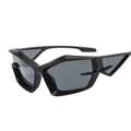 Futuristic matte black geometric wrap-around sunglasses with grey lenses in Y2K style - Black Frame Grey Lens