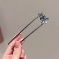 Épingle à cheveux en U avec fleur pailletée bleue et pompon pour coiffures vintage - Fleur de Verre Scintillante (127#)