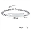 Silver stainless steel Cuban chain ID bracelet with heart cutout plate and 40mm length - Silver/Steel (BR-1248 Steel)