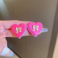Pink heart earrings with gold bow and lavender zircon detail, light luxury style - Pink Bow Heart Stud Earrings