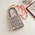 Chic pink and grey knitted sunflower tote bag with a removable shoulder strap - Pink & Dark Grey Wheat Ear