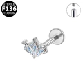 Sterile F136 titanium labret stud featuring a crown-shaped zircon and internal thread - Silver Crown