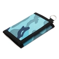 Blue camouflage canvas bi-fold wallet for kids with black trim and D-ring attachment - Lake Blue
