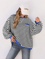 Detail of striped sweatshirt featuring blue contrast collar and chest pocket design - S / Black & White