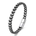 Minimalistisches geflochtenes schwarzes Lederarmband mit Magnetverschluss aus Metall - Schwarz Silber Draht Geflochtener Magnetverschluss Stil