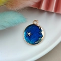 Golden alloy starfish and waves round pendant with blue enamel for DIY jewelry making - Moon Tag