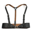 Damen Taillengürtel aus schwarzem Leder im Punk-Stil mit verstellbaren Trägern - Schwarz S