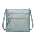 Hellblaue Shopper-Tasche mit Kieselleder-Struktur und langen Quasten-Reißverschlüssen - Himmelblau