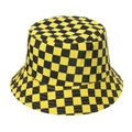 Cappello alla pescatora in cotone a scacchi gialli e neri per protezione solare alla moda - 58cm / Scacchiera Giallo Nero