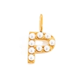 Letter P pendant in gold finish with inlaid white pearls for DIY jewelry making - Letter P / Rose Gold