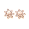 Rose gold sunflower stud earrings with white zircon crystals and smiling face design - Flower Smiley Face Style (EH00171 Rose Gold) / Rose Gold