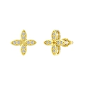 Elegant gold S925 sterling silver flower stud earrings with sparkling zircon crystals - 925 Silver / 14K Gold