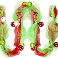 Guirlande de Noël avec ruban en maille rouge et vert et boules décoratives à pois - 2.7m / Rouge et Vert